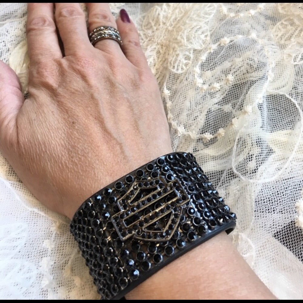 Harley Davidson Leather/Crystal Cuff